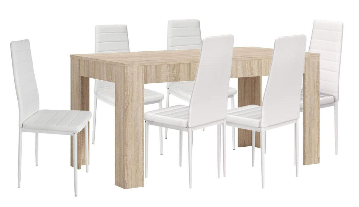Mesa Extensible de Comedor o Cocina + 6 Sillas en Polipiel/metal 178x80