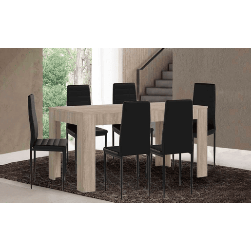 Mesa extensível de jantar ou cozinha + 6 cadeiras em couro sintéticometal