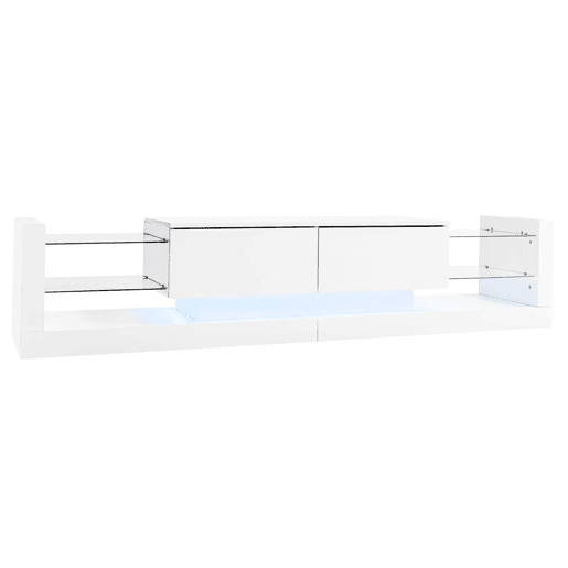 Móvel TV com LED - 2 compartimentos rebatíveis e prateleiras de vidro - Branco Móvel TV com LED - 2 compartimentos rebatíveis e prateleiras de vidro - Branco