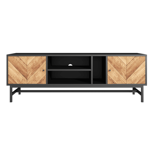Mesa de TV 150x38x55cm - com prateleiras e 2 portas - Natural + Preto