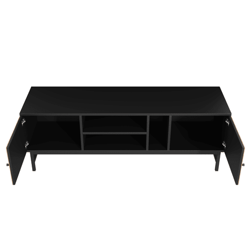 Mesa de TV 150x38x55cm - com prateleiras e 2 portas - Natural + Preto
