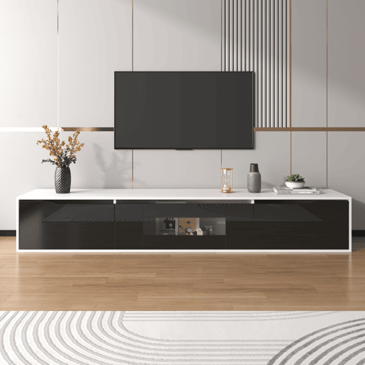 Suporte para TV de 180 cm com luz LED que muda de cor - 3 compartimentos grandes - Preto