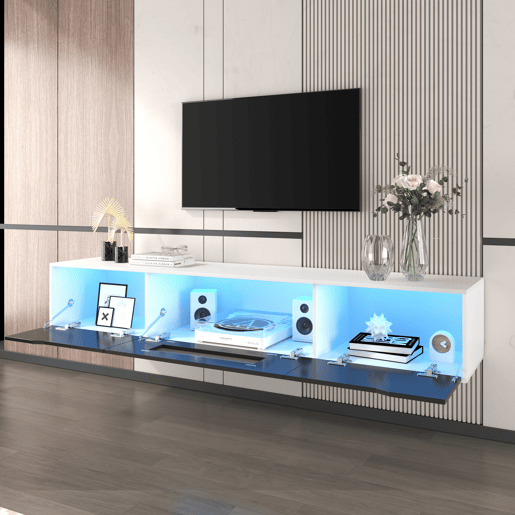 Suporte para TV de 180 cm com luz LED que muda de cor - 3 compartimentos grandes - Preto