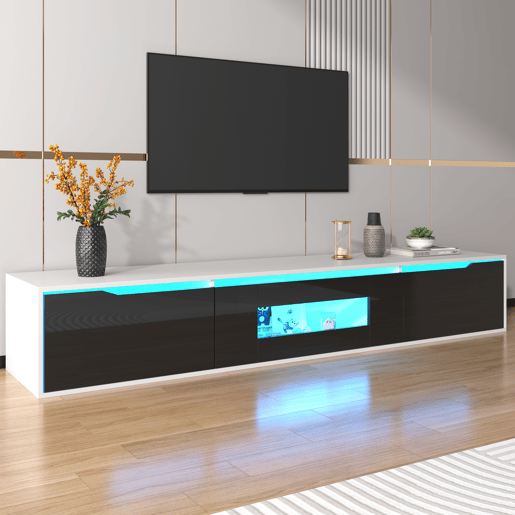 Suporte para TV de 180 cm com luz LED que muda de cor - 3 compartimentos grandes - Preto