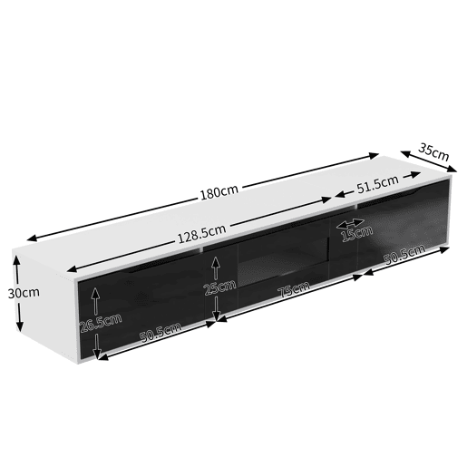 Suporte para TV de 180 cm com luz LED que muda de cor - 3 compartimentos grandes - Preto