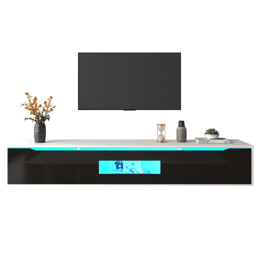 Suporte para TV de 180 cm com luz LED que muda de cor - 3 compartimentos grandes - Preto