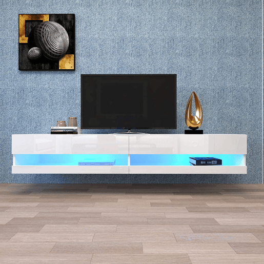 Suporte de TV suspenso de 140 cm com LED - Branco Suporte de TV suspenso de 140 cm com LED - Branco