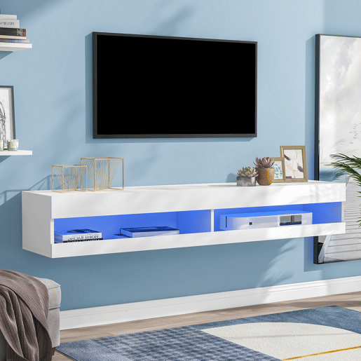 Suporte de TV suspenso de 140 cm com LED - Branco Suporte de TV suspenso de 140 cm com LED - Branco
