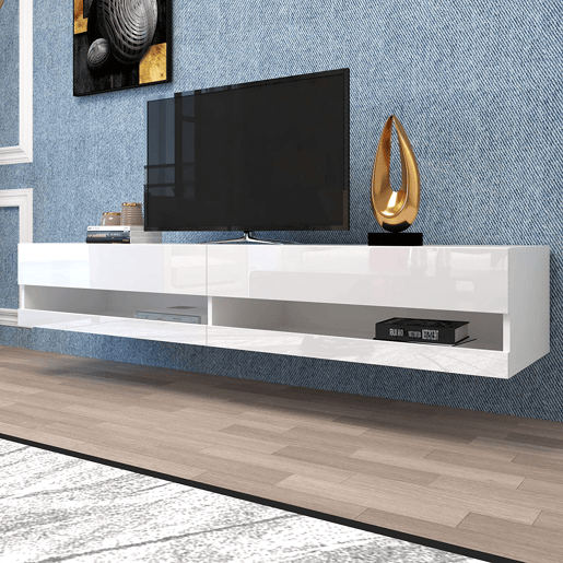 Suporte de TV suspenso de 140 cm com LED - Branco Suporte de TV suspenso de 140 cm com LED - Branco