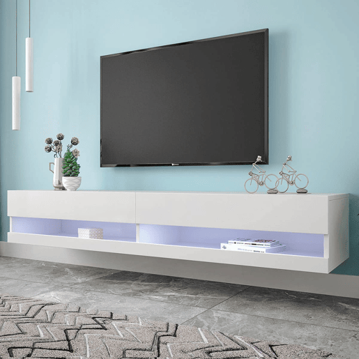 Suporte de TV suspenso de 140 cm com LED - Branco Suporte de TV suspenso de 140 cm com LED - Branco
