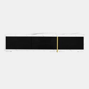 Suporte de TV ajustável em comprimento (140-260 cm) - 3 portas com dobradiças - aspeto de mármore branco - Preto e branco