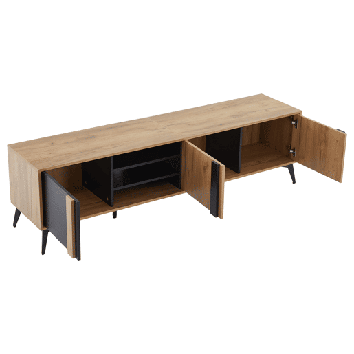 Suporte para TV L 180 cm - com 3 portas e 3 compartimentos - Castanho