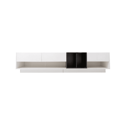 Móvel TV 190 cm - 3 gavetas e 2 compartimentos - branco e preto brilhante