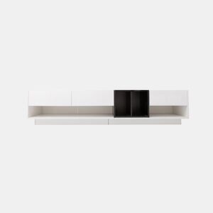Móvel TV 190 cm - 3 gavetas e 2 compartimentos - branco e preto brilhante