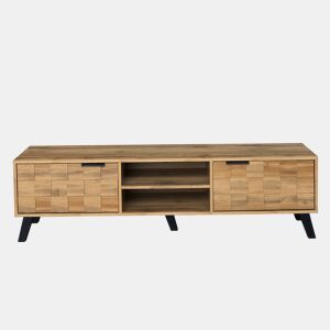 Armário moderno para televisão - com 2 portas e 2 compartimentos abertos - Natural