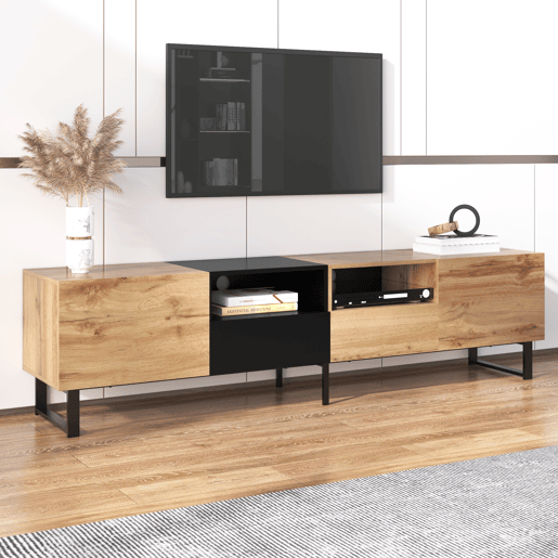 Armário TV 190cm - 2 portas + 2 gavetas + 2 compartimentos - estilo industrial - Natural