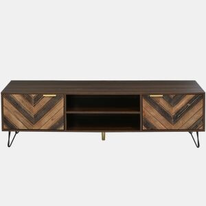Móvel TV 160 cm - 2 compartimentos e 2 portas - madeira maciça - Castanho