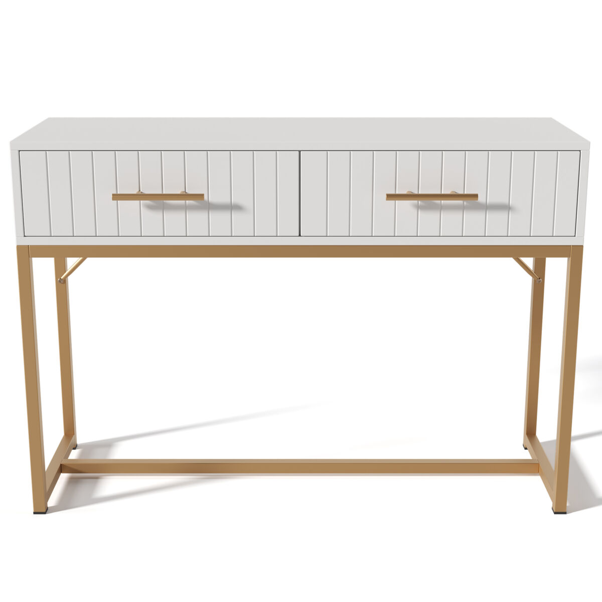 Tocador decorado con rayas verticales - al. 75 cm - con 2 cajones y base de metal - blanco