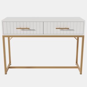 Toucador decorado com riscas verticais - H. 75 cm - com 2 gavetas e base metálica - Branco