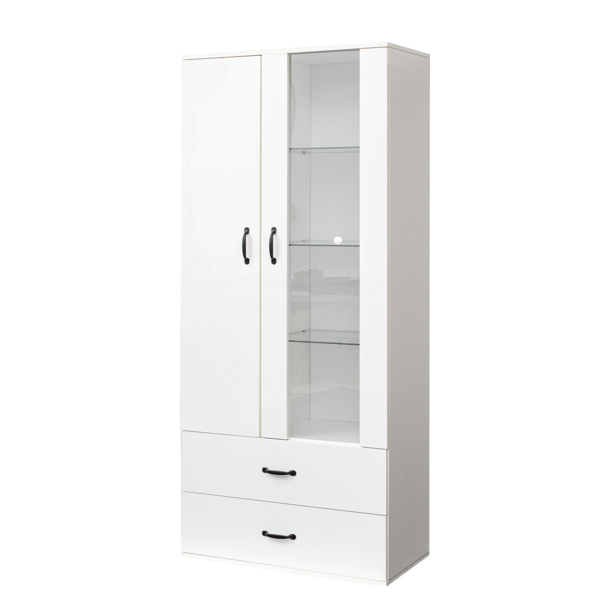 Vitrina con 2 puertas y 2 cajones y led - alto 180cm - blanco