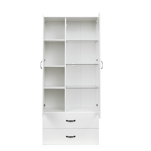 Armário expositor com 2 portas e 2 gavetas e LED - Altura 180cm - Branco