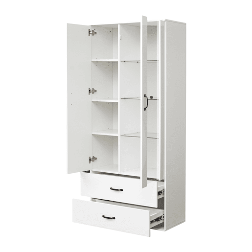 Armário expositor com 2 portas e 2 gavetas e LED - Altura 180cm - Branco