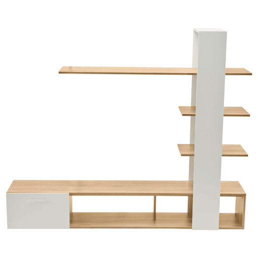 Armário para televisão com arrumação - 3 compartimentos e 3 prateleiras - Branco e Natural Armário para televisão com arrumação - 3 compartimentos e 3 prateleiras - Branco e Natural