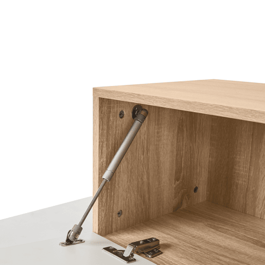 Armário para televisão com arrumação - 3 compartimentos e 3 prateleiras - Branco e Natural Armário para televisão com arrumação - 3 compartimentos e 3 prateleiras - Branco e Natural