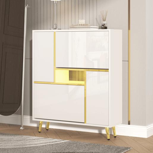 Sapateira moderna com LED - aspeto brilhante - Branco Sapateira moderna com LED - aspeto brilhante - Branco
