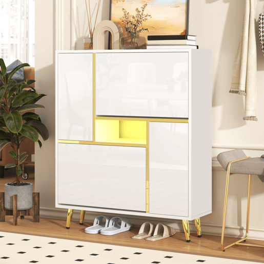 Sapateira moderna com LED - aspeto brilhante - Branco Sapateira moderna com LED - aspeto brilhante - Branco