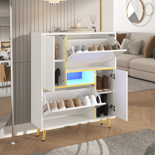 Sapateira moderna com LED - aspeto brilhante - Branco Sapateira moderna com LED - aspeto brilhante - Branco