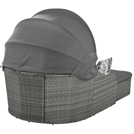 Mobiliário de jardim para 2 pessoas - Sofá lounge de vime PE com 4 almofadas e dossel ajustável - Cinzento