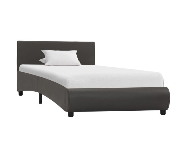 Estructura de cama con led de cuero sintético gris 90x200 cm