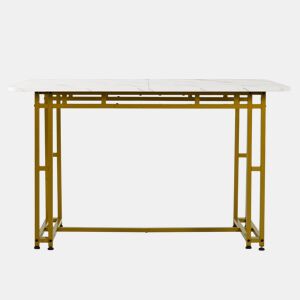 Mesa de jantar - tampo em mármore - pés em metal dourado - 120x70cm - Branco e dourado