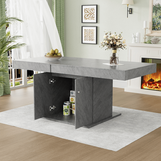 Mesa de jantar extensível - com arrumação por baixo - estilo moderno - Cinzento