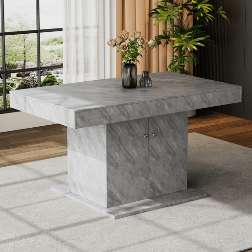 Mesa de jantar extensível - com arrumação por baixo - estilo moderno - Cinzento