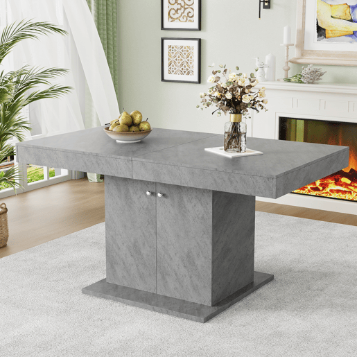 Mesa de jantar extensível - com arrumação por baixo - estilo moderno - Cinzento