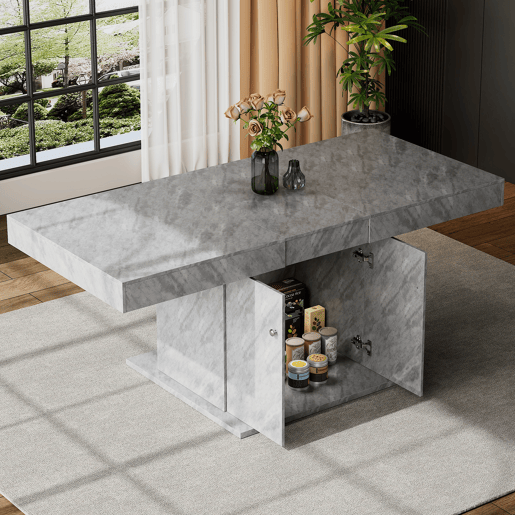 Mesa de jantar extensível - com arrumação por baixo - estilo moderno - Cinzento