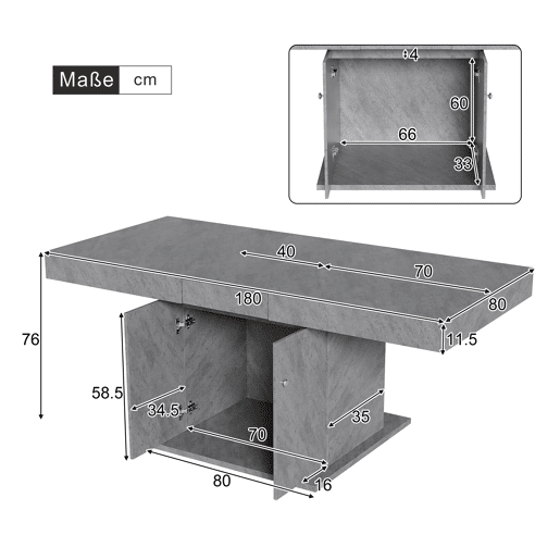 Mesa de jantar extensível - com arrumação por baixo - estilo moderno - Cinzento