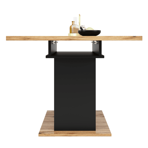 Mesa de jantar retrátil 140x70 cm - em MDF - com arrumação - Preto e Natural