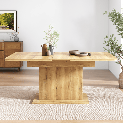 Mesa de jantar extensível moderna com arrumação por baixo - Natural