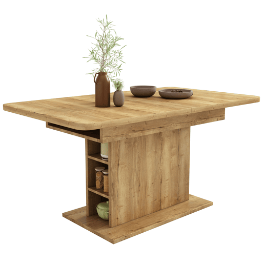 Mesa de jantar extensível moderna com arrumação por baixo - Natural