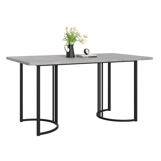 Mesa de jantar 140x80 cm com pés reguláveis - estrutura metálica - folheado de mármore - Cinzento e Preto
