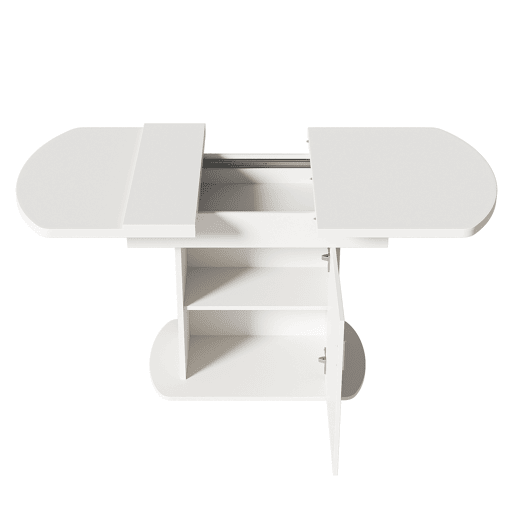 Mesa de jantar oval retrátil - com espaço de arrumação e pega prateada - Branco e prateado