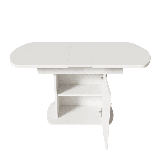 Mesa de jantar oval retrátil - com espaço de arrumação e pega prateada - Branco e prateado