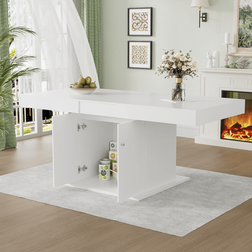 Mesa de jantar extensível - com arrumação por baixo - estilo moderno - Branco