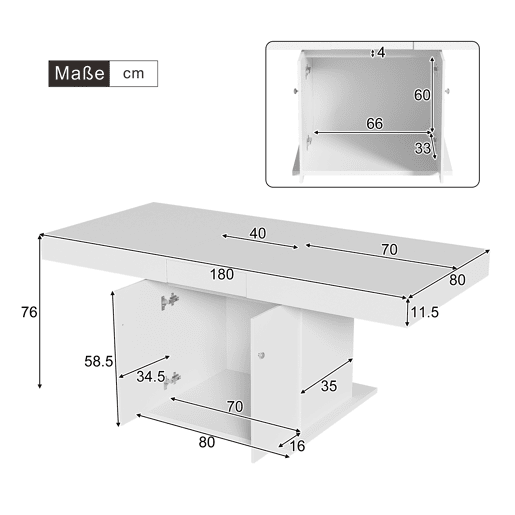 Mesa de jantar extensível - com arrumação por baixo - estilo moderno - Branco