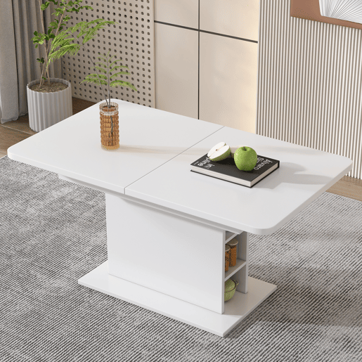 Mesa de jantar moderna extensível com arrumação por baixo - Branco