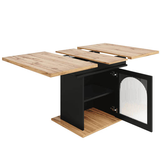 Mesa de jantar retrátil - em MDF - com arrumação - Preto e Natural Mesa de jantar retrátil - em MDF - com arrumação - Preto e Natural