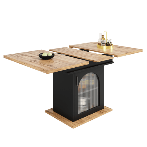 Mesa de jantar retrátil - em MDF - com arrumação - Preto e Natural Mesa de jantar retrátil - em MDF - com arrumação - Preto e Natural